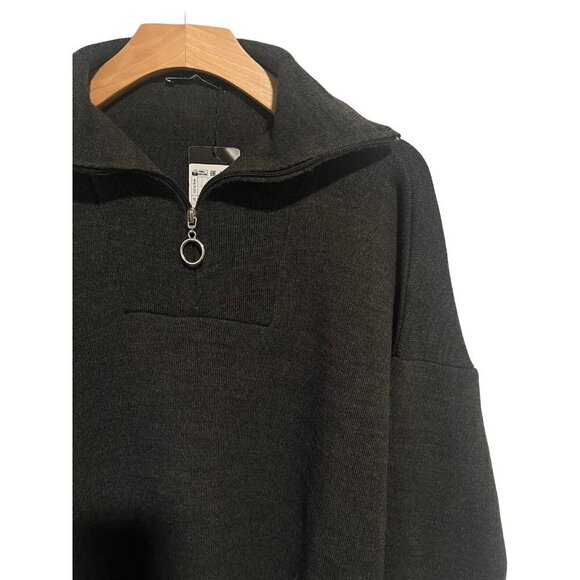 Trendyol Men’s Dark Grey Quarter Zip Pullover Sweater Size Large Acrylic NEW - Picture 3 of 10